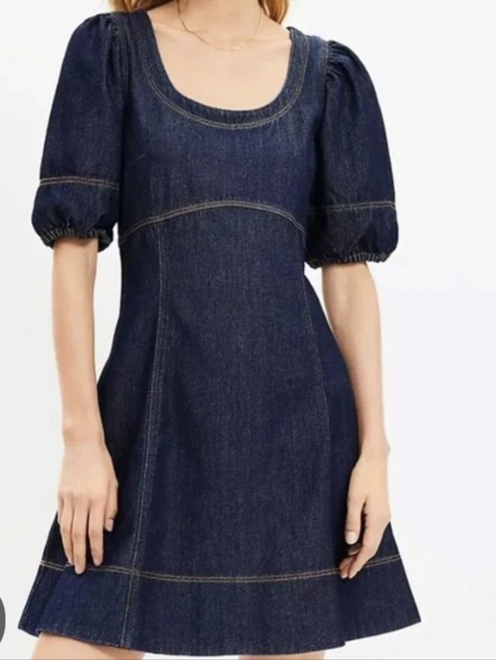 Loft 8 Denim Puff-Sleeve Mini Dress New